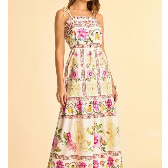 Boho Floral Print High Waisted Cami Maxi Dress - Picture 1 of 5